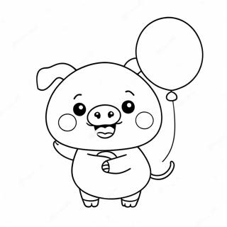 Slatka Kawaii Svinja Koja Drzi Balon Bojanka 127709-61282