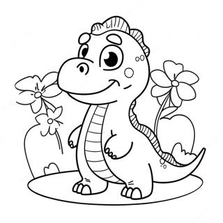 Sladak Dinosaur Sa Cvetovima Za Dan Zaljubljenih Stranica Za Bojanje 136363 68020