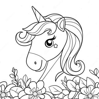 Sjajni Jednorog Sa Cvecem Na Stranici Za Bojanje 288 175